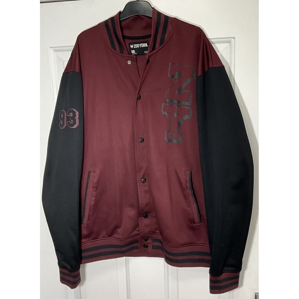 ZOO YORK Burgundy/Black Snap Up Letterman/Varsity Jacket Pockets Men's XXL